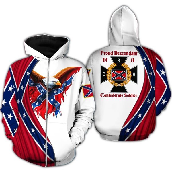 Confederate Flag Zipped Hoodie 3D All Over Printed CLothes